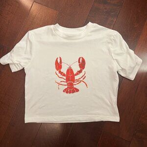 Lobster Graphic Women's Cropped Tee - White - XS
